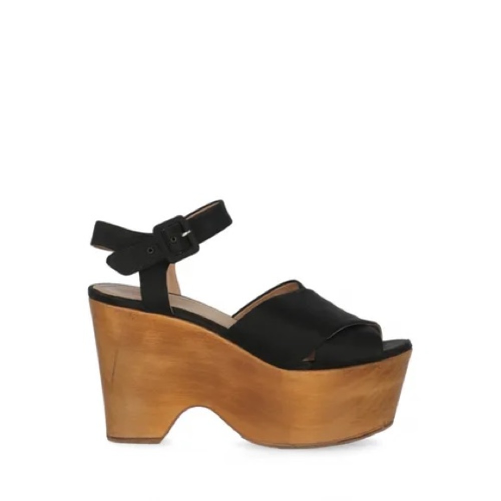 Celine Satin Crossover Wooden Platform Sandals